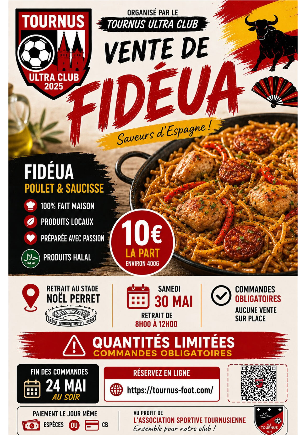 vente à emporter fideuà paëlla de pâtes as tournus foot